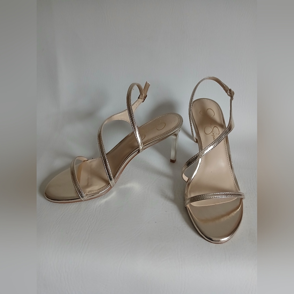 Jessica Simpson Metallic Gold Strappy Heels Open Toe Sz.9M